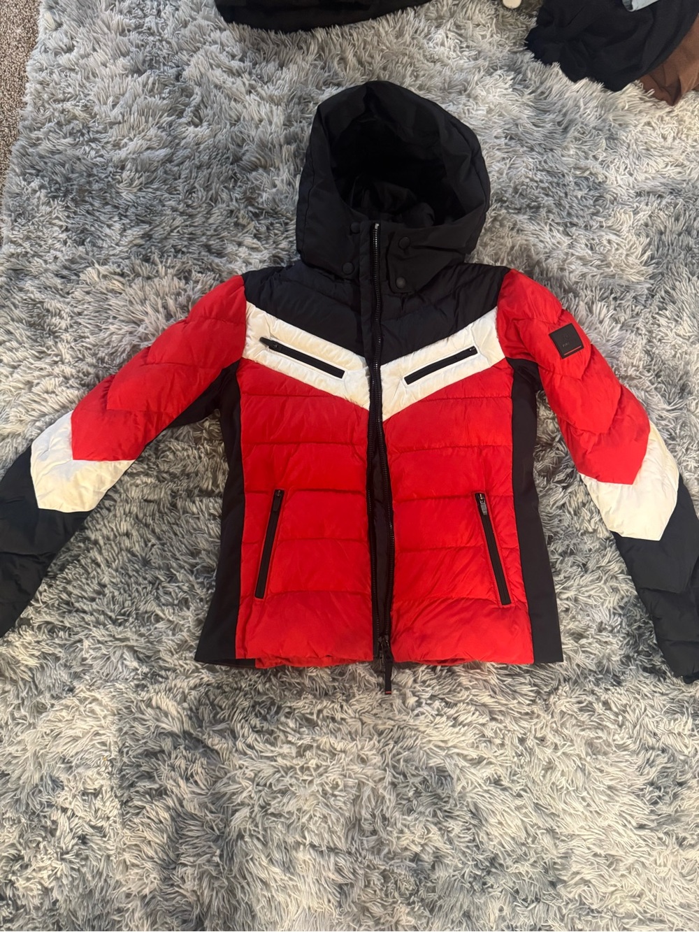 Fire & Ice Colorblock Puffer Jacket - Red, Black & White